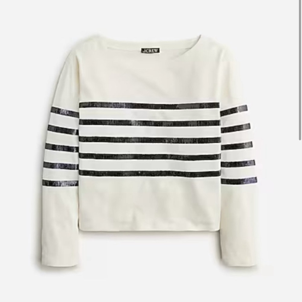 J.Crew Mariner Jersey Cropped Boatneck T-Shirt w/Sequins (size small)